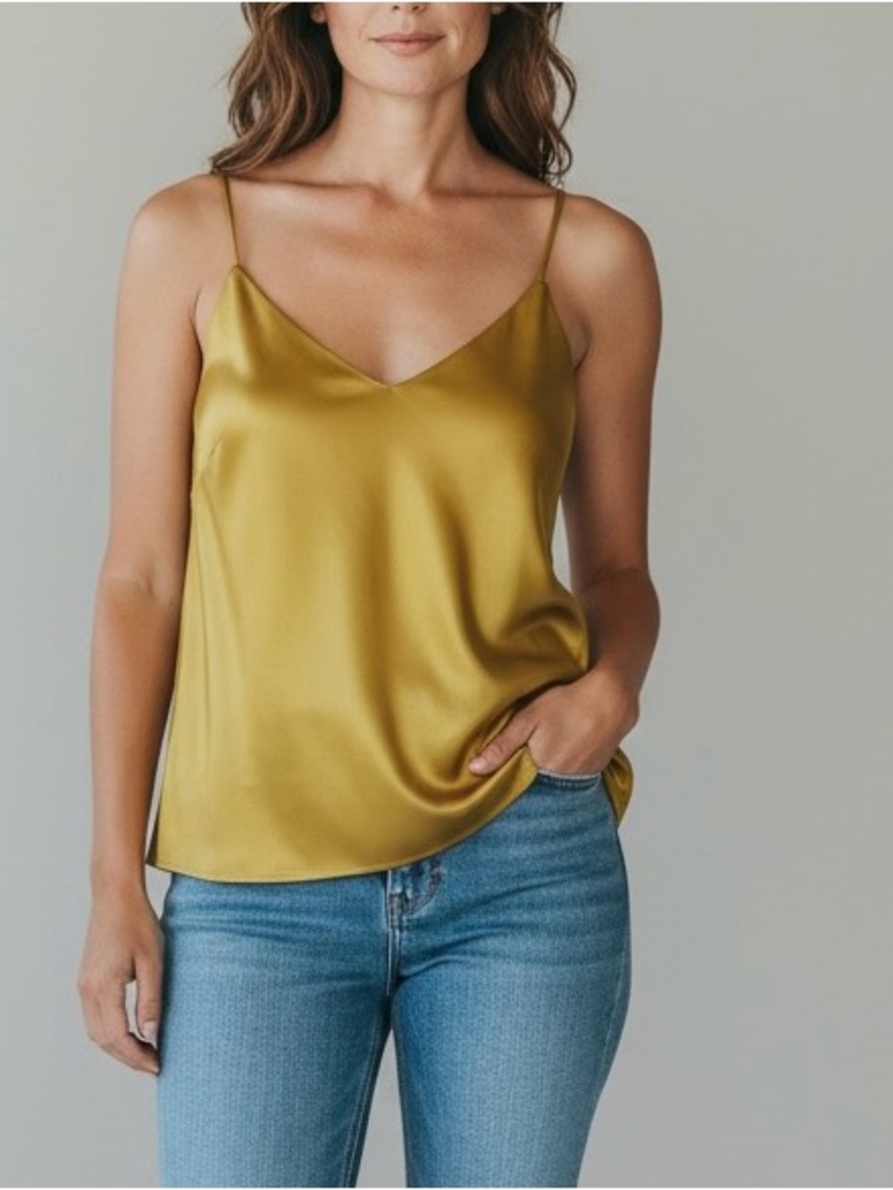 a new day Gold Satin V-Neck Cami with Spaghetti Straps
